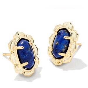 Kendra Scott Piper Gold Stud Earrings In Blue Lapis NWT